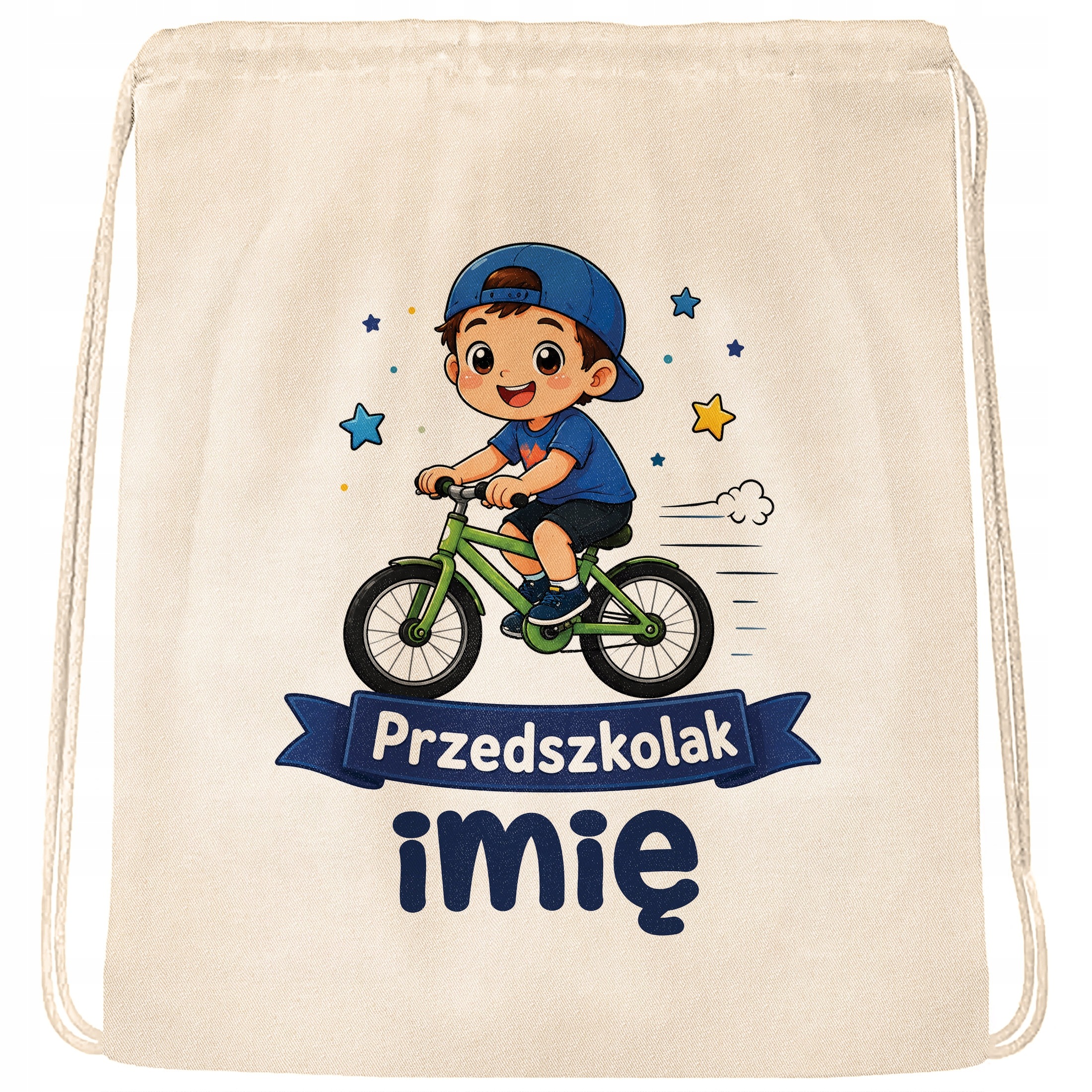 Zestaw Personalizowany Plecak Worek Kubek Czarny Przedszkolak Rower