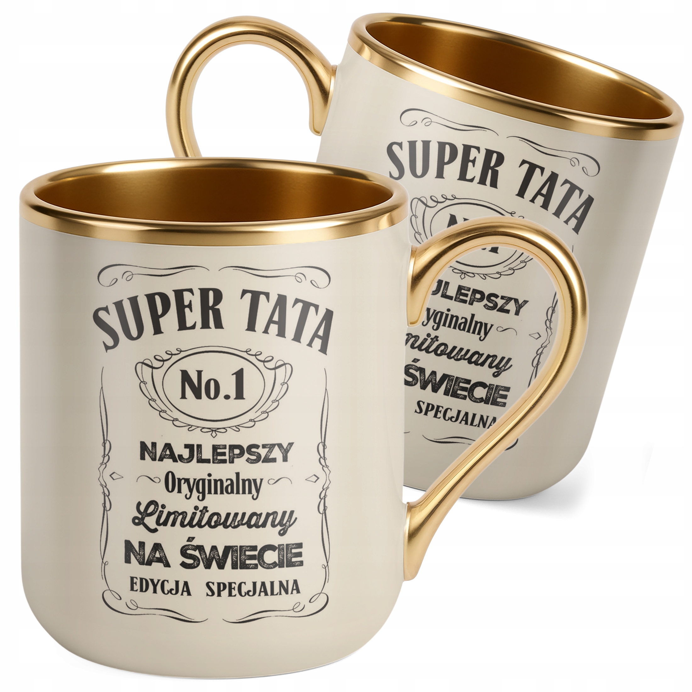 Kubek Premium Złoty Ecru Dzień Ojca Dla Taty Super Tata Prezent