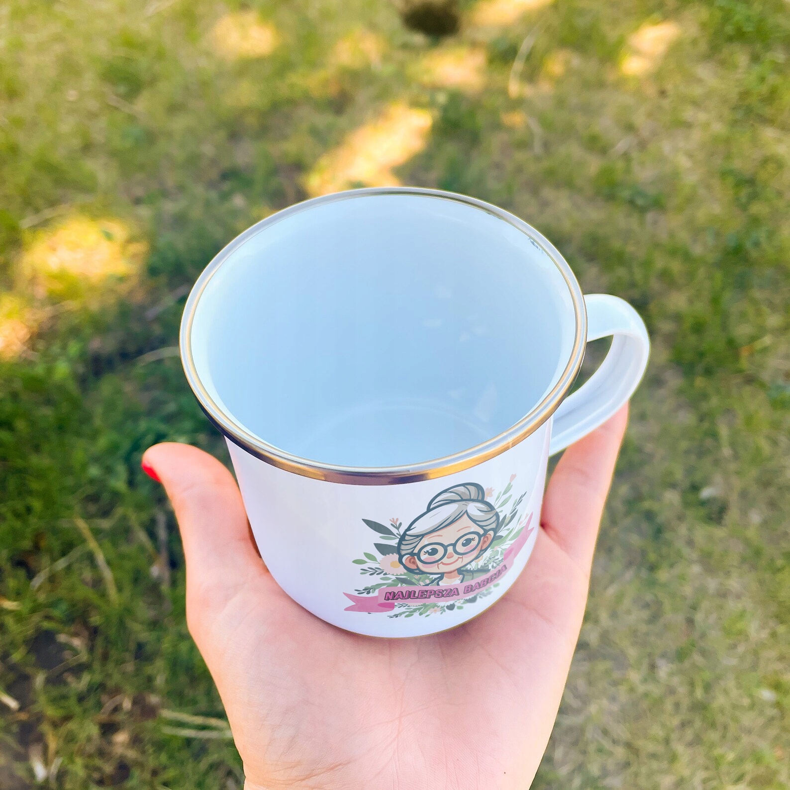 Emaliowany Kubek Garnuszek 300 ml Dzień Babci Prezent Najlepsza Babcia