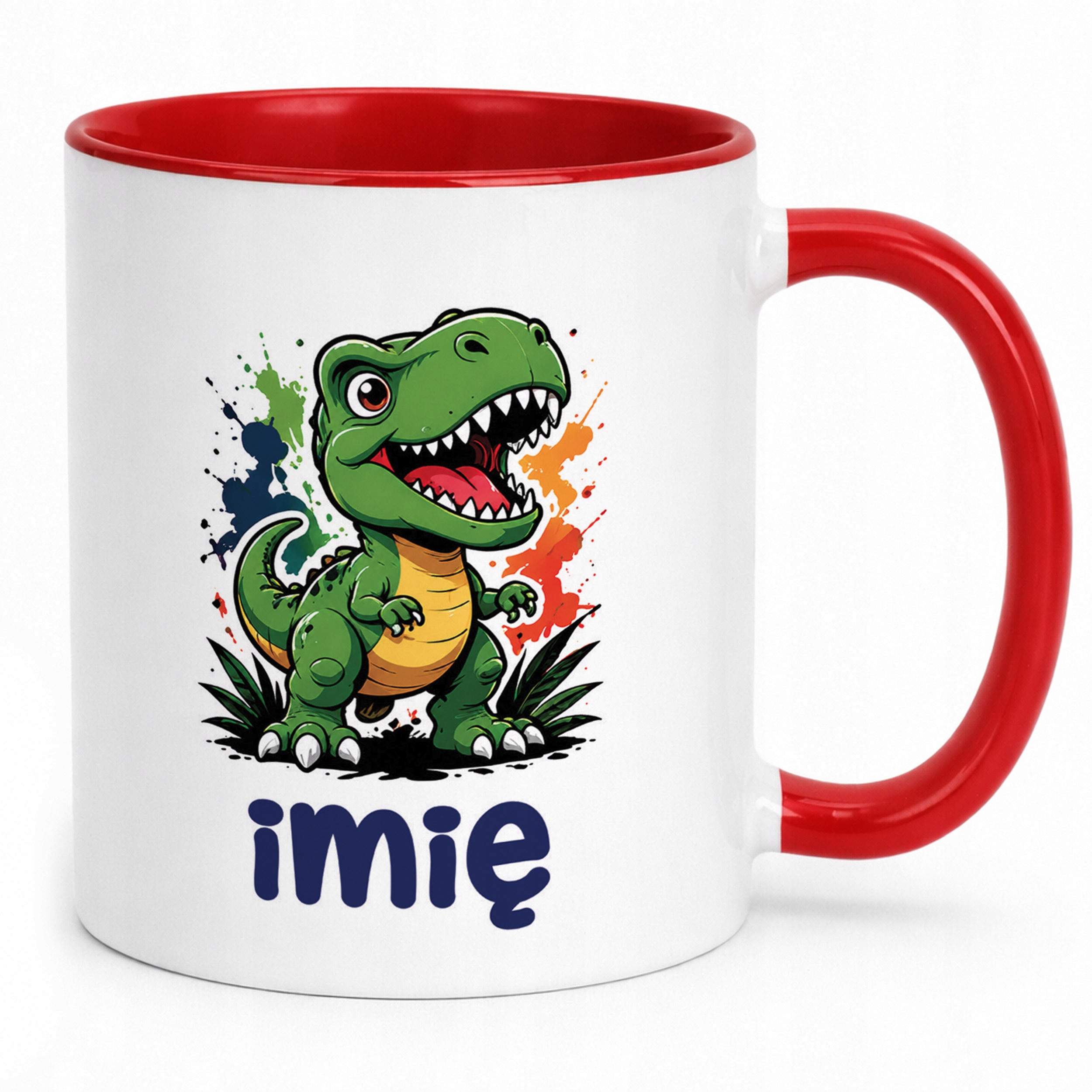 Zestaw Personalizowany Plecak Worek Kubek Czerwony T-rex Prezent