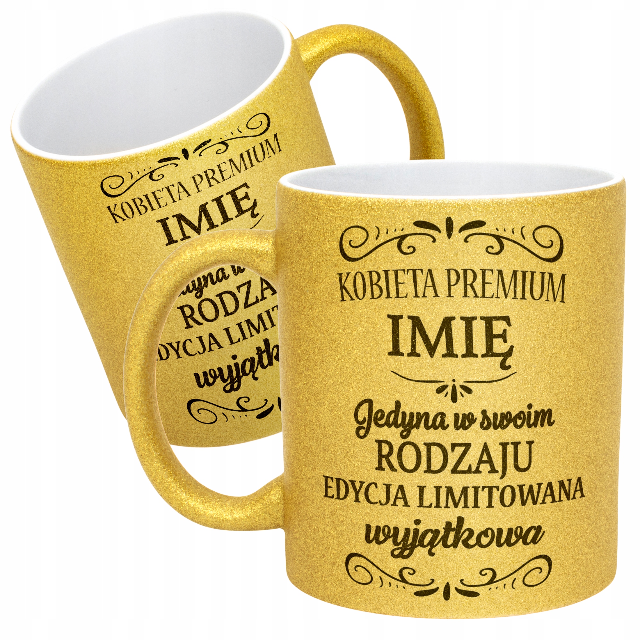Złoty kubek brokatowy personalizowany Dzień Kobiet Prezent Upominek