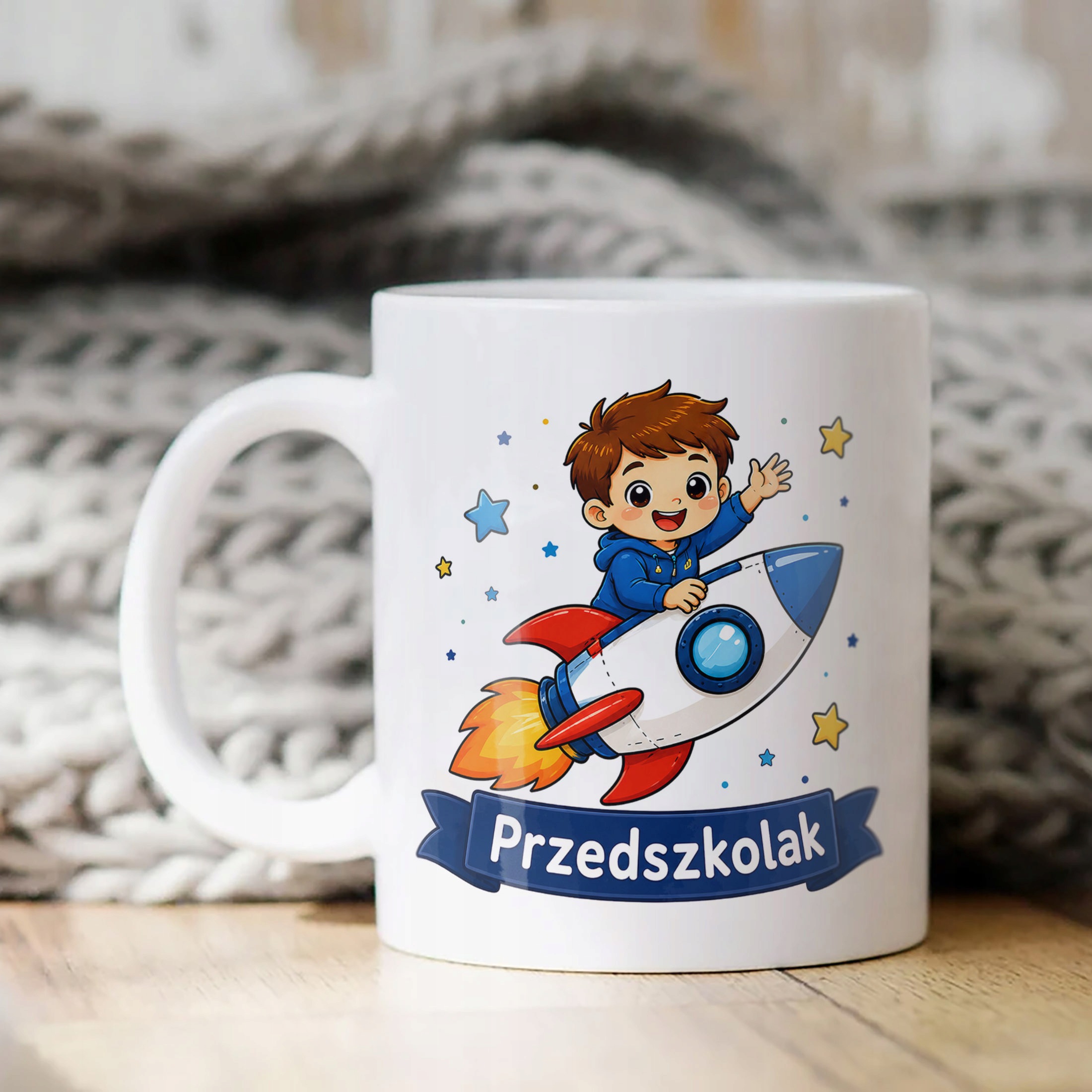 Biały Kubek z nadrukiem Przedszkolak Szkoła Dla Dzieci Prezent