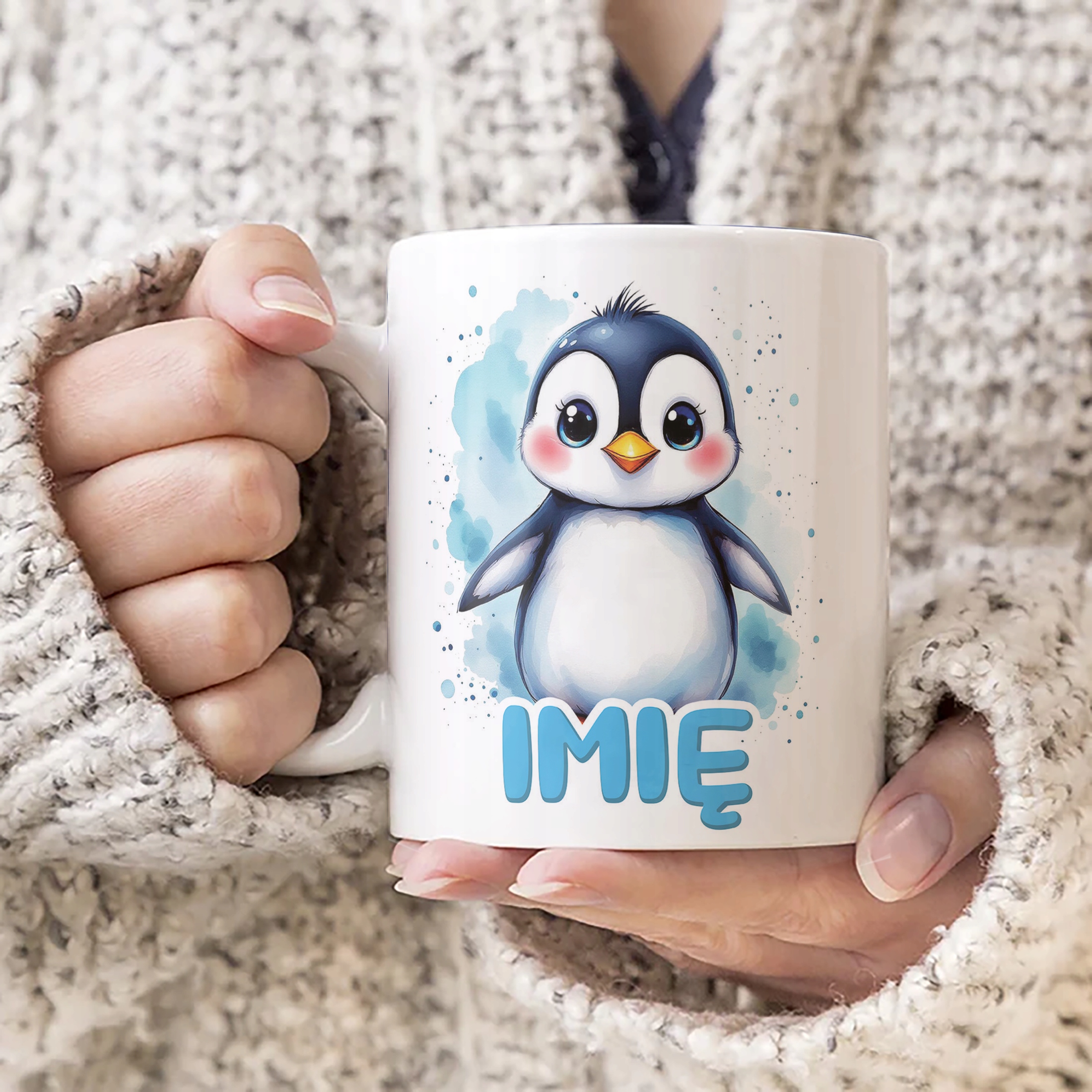 Kubek ceramiczny personalizowany Pingwin Zwierzak Słodki Dla Dzieci