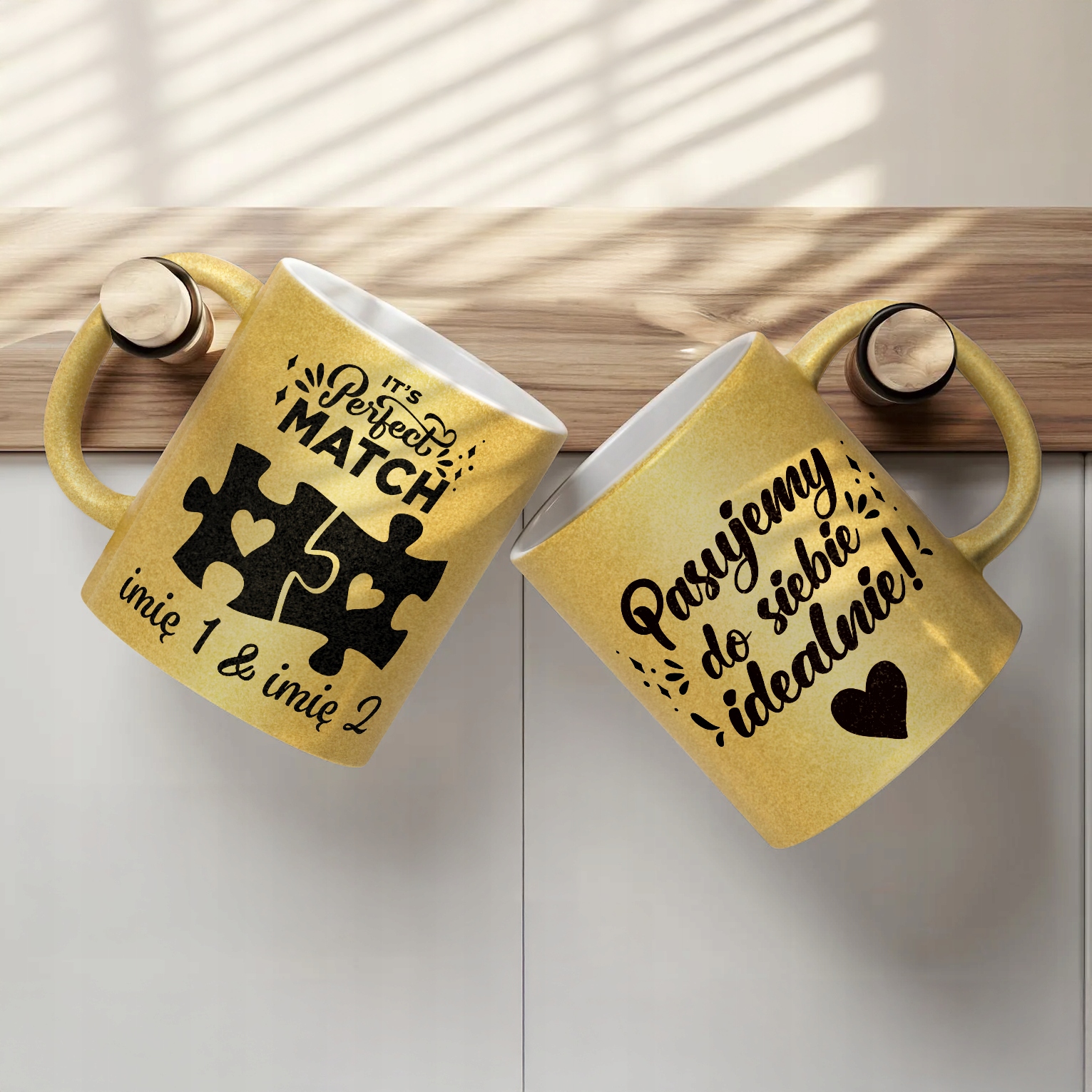 Złoty kubek brokatowy personalizowany Walentynki Prezent Upominek