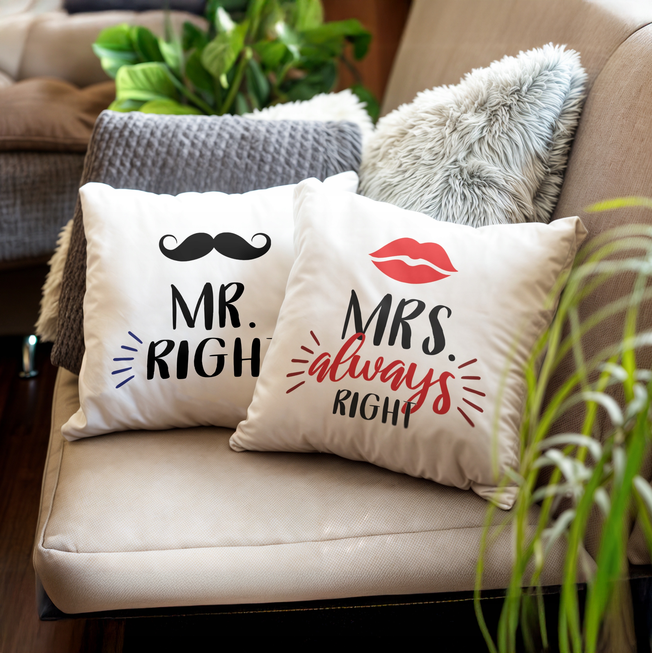 Zestaw Poduszek Walentynkowy Walentynek MR RIGHT & MRS ALWAYS RIGHT