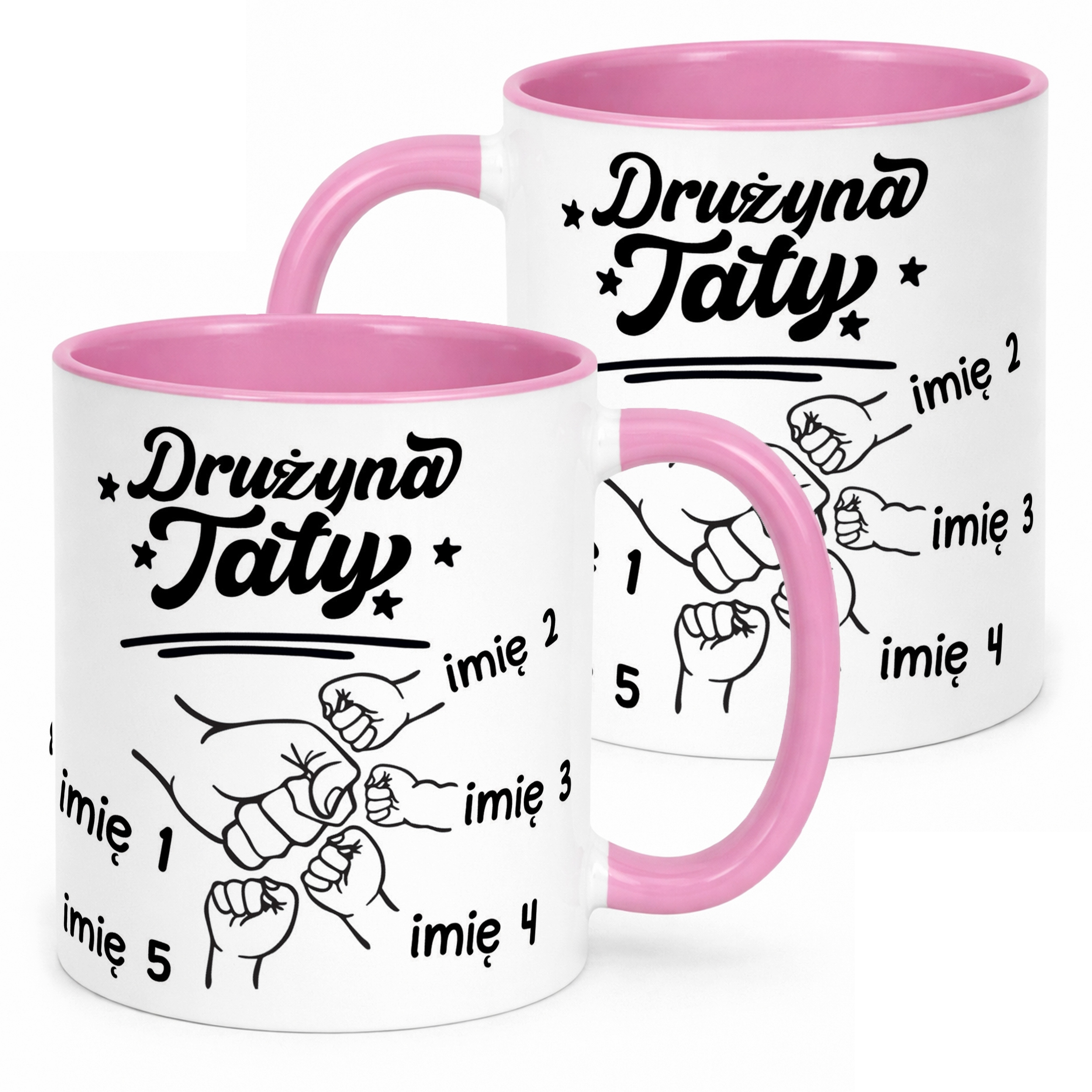 Kubek Różowy Personalizowany Dzień Ojca Najlepsza Drużyna 4 Dzieci