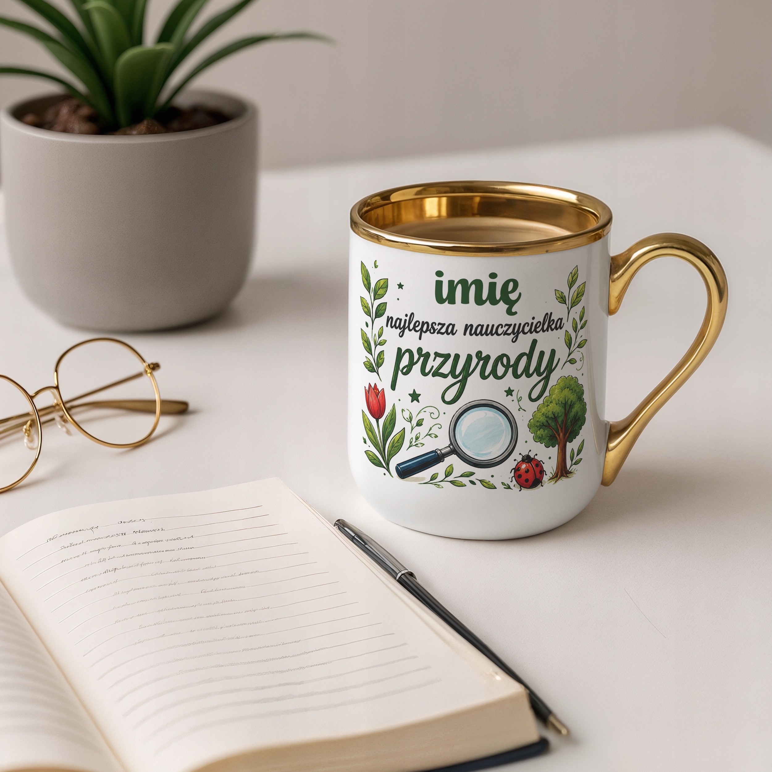 Kubek Premium Złoty z Imieniem Dzień Nauczyciela Przyroda Prezent