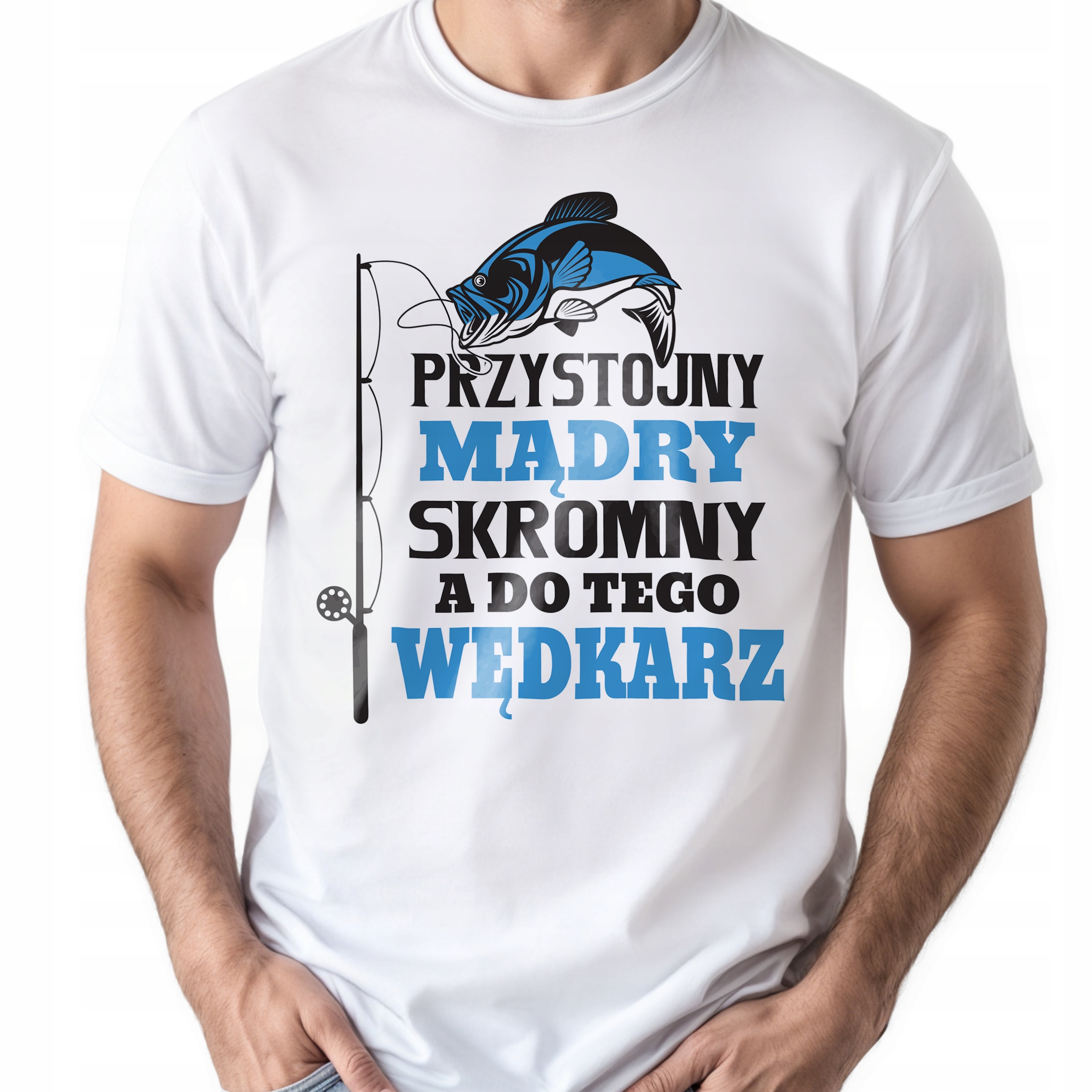 Koszulka biała męska Dla Wędkarza Wędkowanie Ryby Prezent
