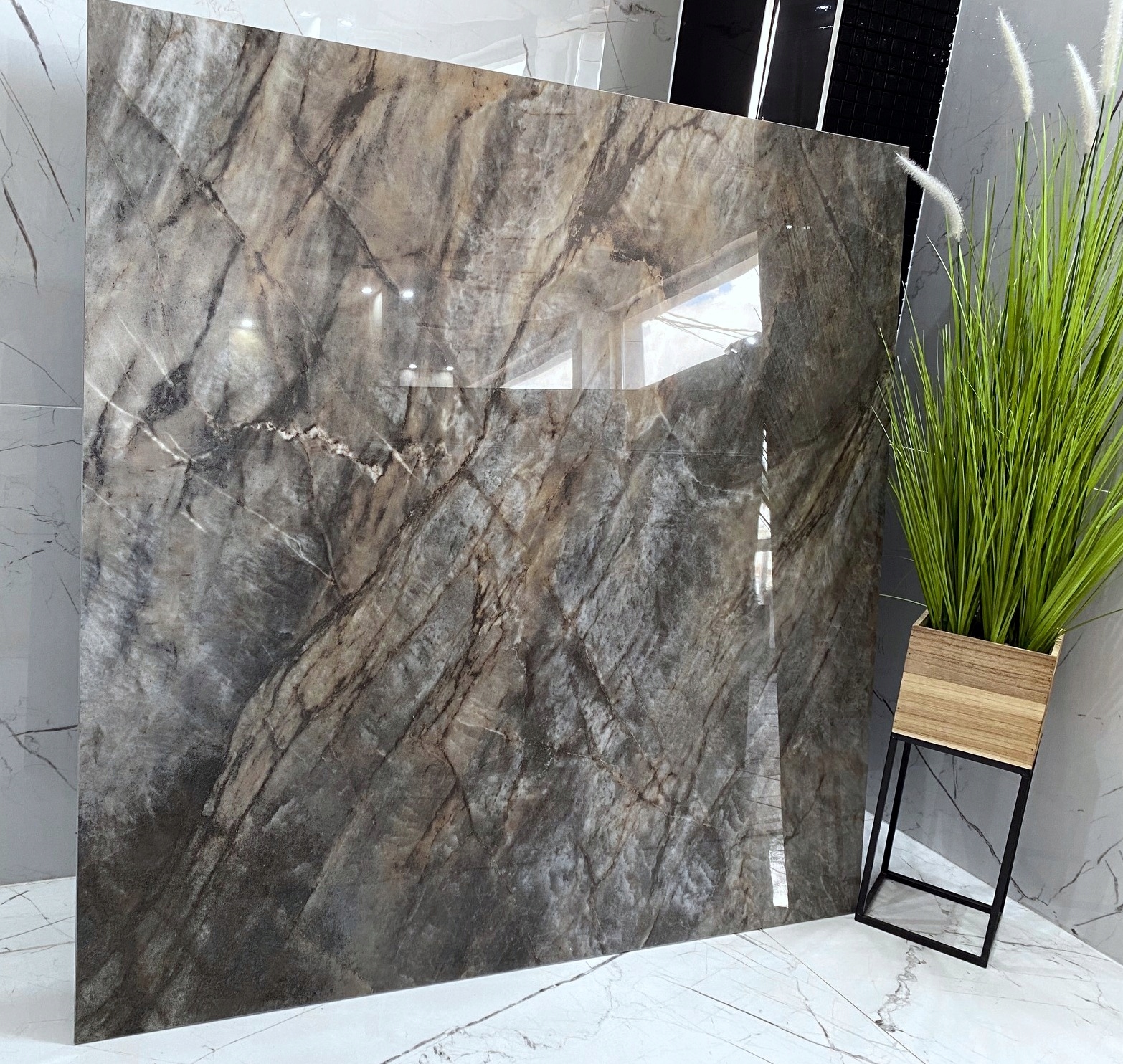 Duże płyty polerowane MARMUR KAMIEŃ gres GRAFIT 120x120 WYSOKI POŁYSK