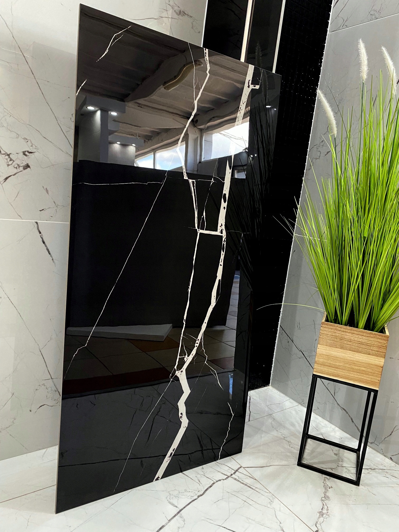 CZARNY gres polerowany marmuropodobny Żyłki Nitki WYSOKI POŁYSK GAT.1 TANIO