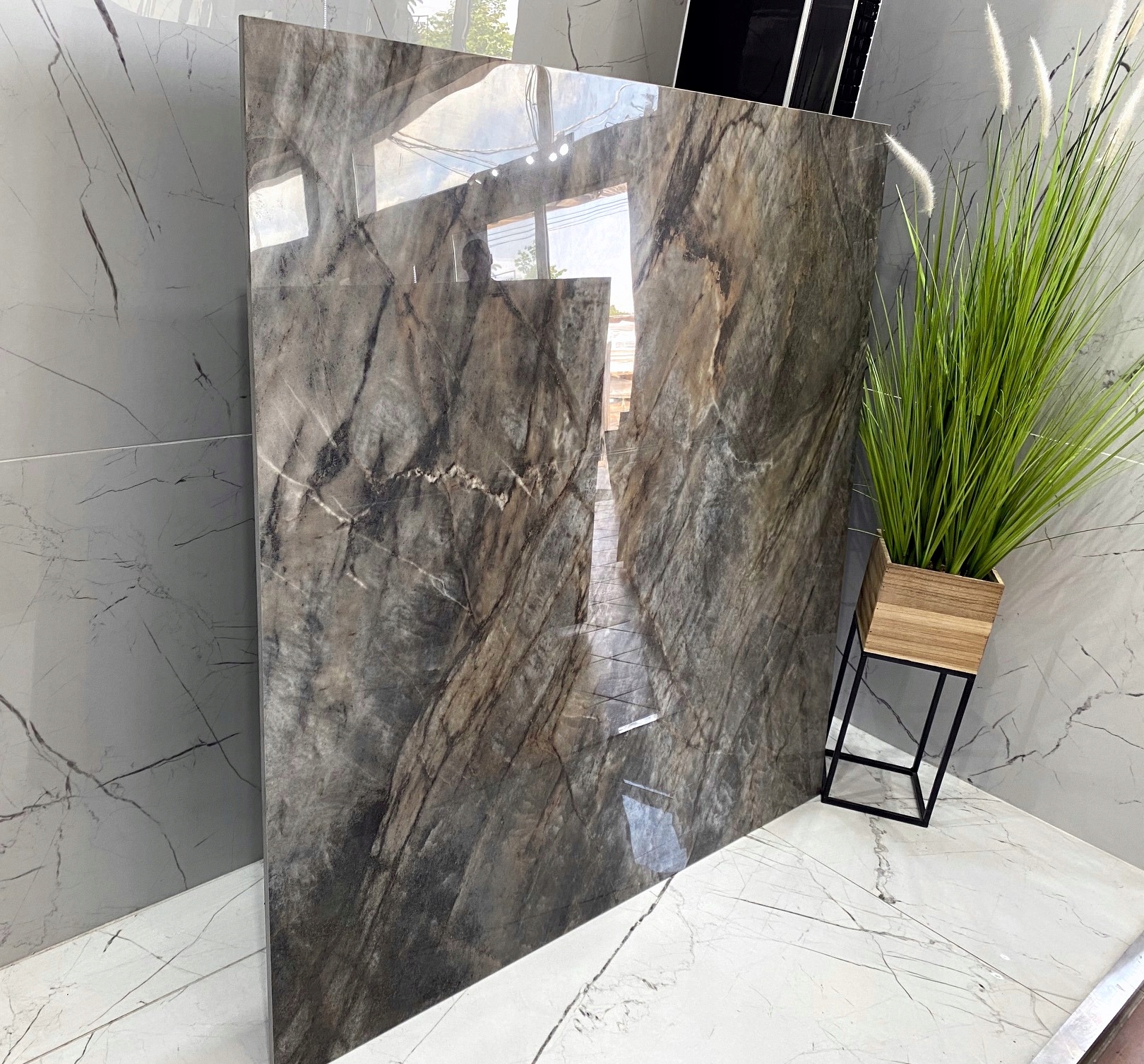 Duże płyty polerowane MARMUR KAMIEŃ gres GRAFIT 120x120 WYSOKI POŁYSK