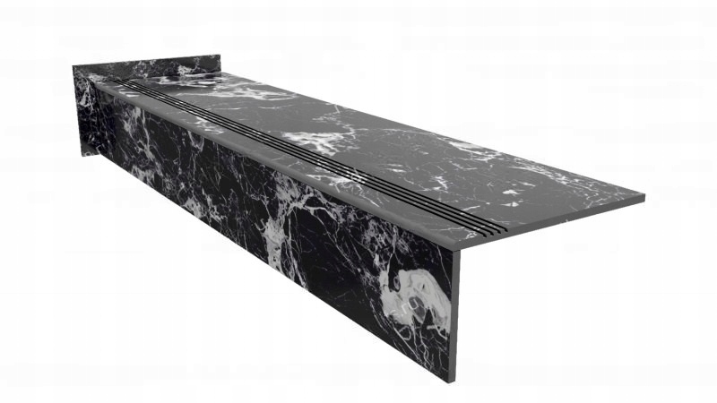 CZARNE płytki schodowe marmuropodobne 200x30 struktura - podstopień+cokół