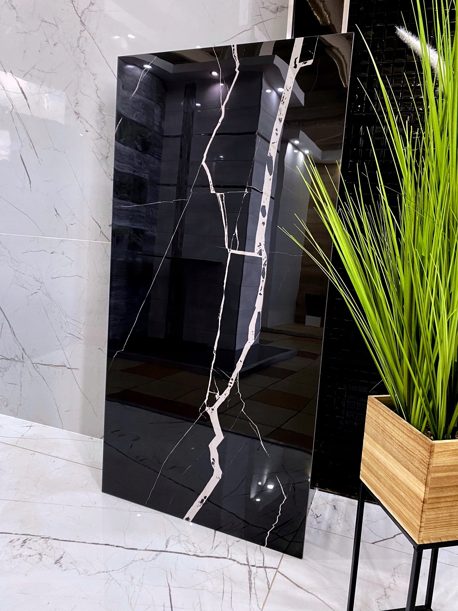 CZARNY gres polerowany marmuropodobny Żyłki Nitki WYSOKI POŁYSK GAT.1 TANIO