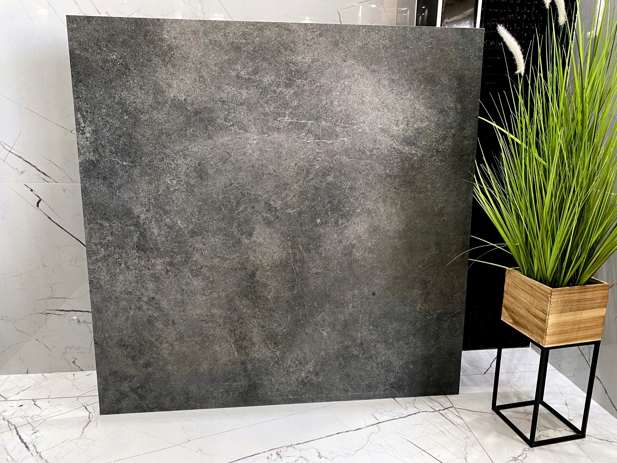 Duże płyty betonopodobne gres 120x120 struktura ANTRACYT STALOWY NAJTANIEJ