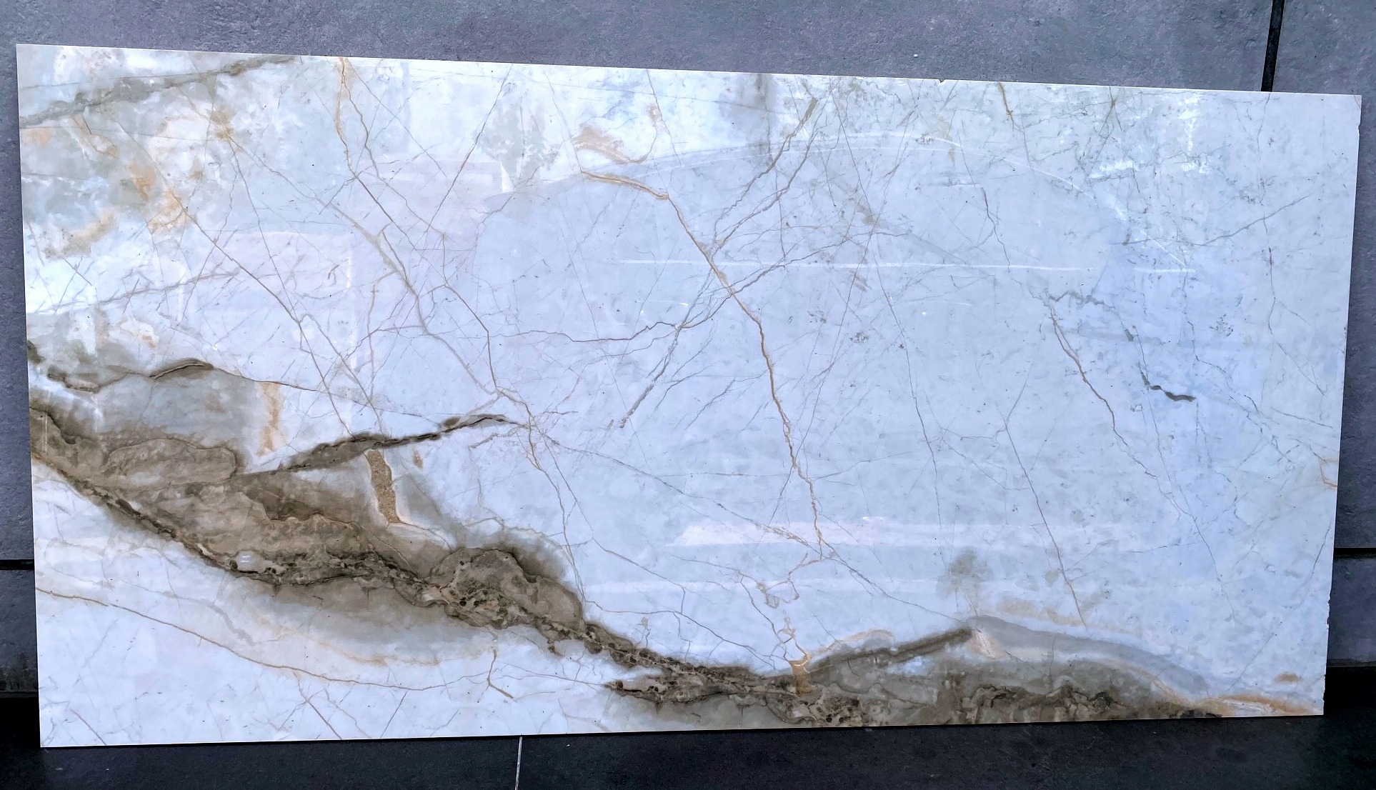 Gres BIAŁY MARMUR poler złoto 120x60 WYSOKI POŁYSK