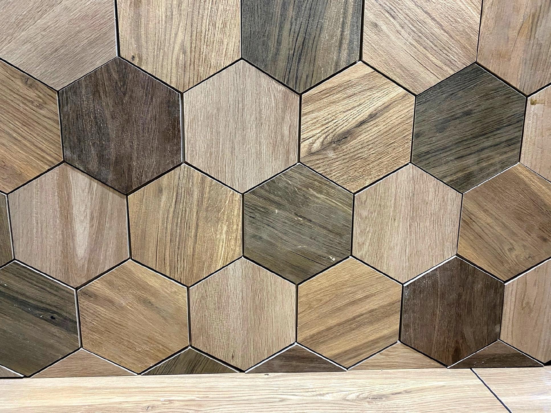 Płytki heksagon drewno PLASTER MIODU multicolor