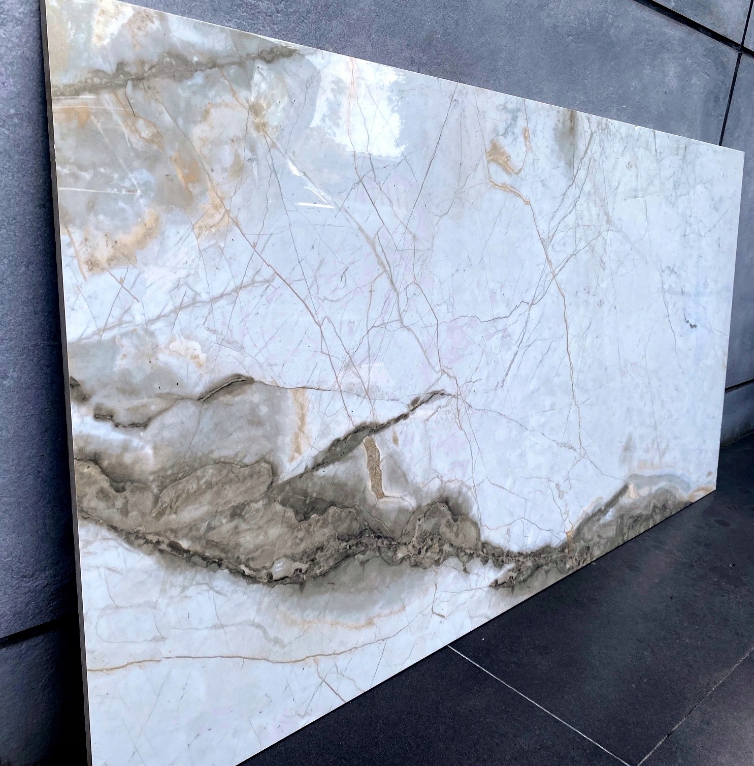 Gres BIAŁY MARMUR poler złoto 120x60 WYSOKI POŁYSK