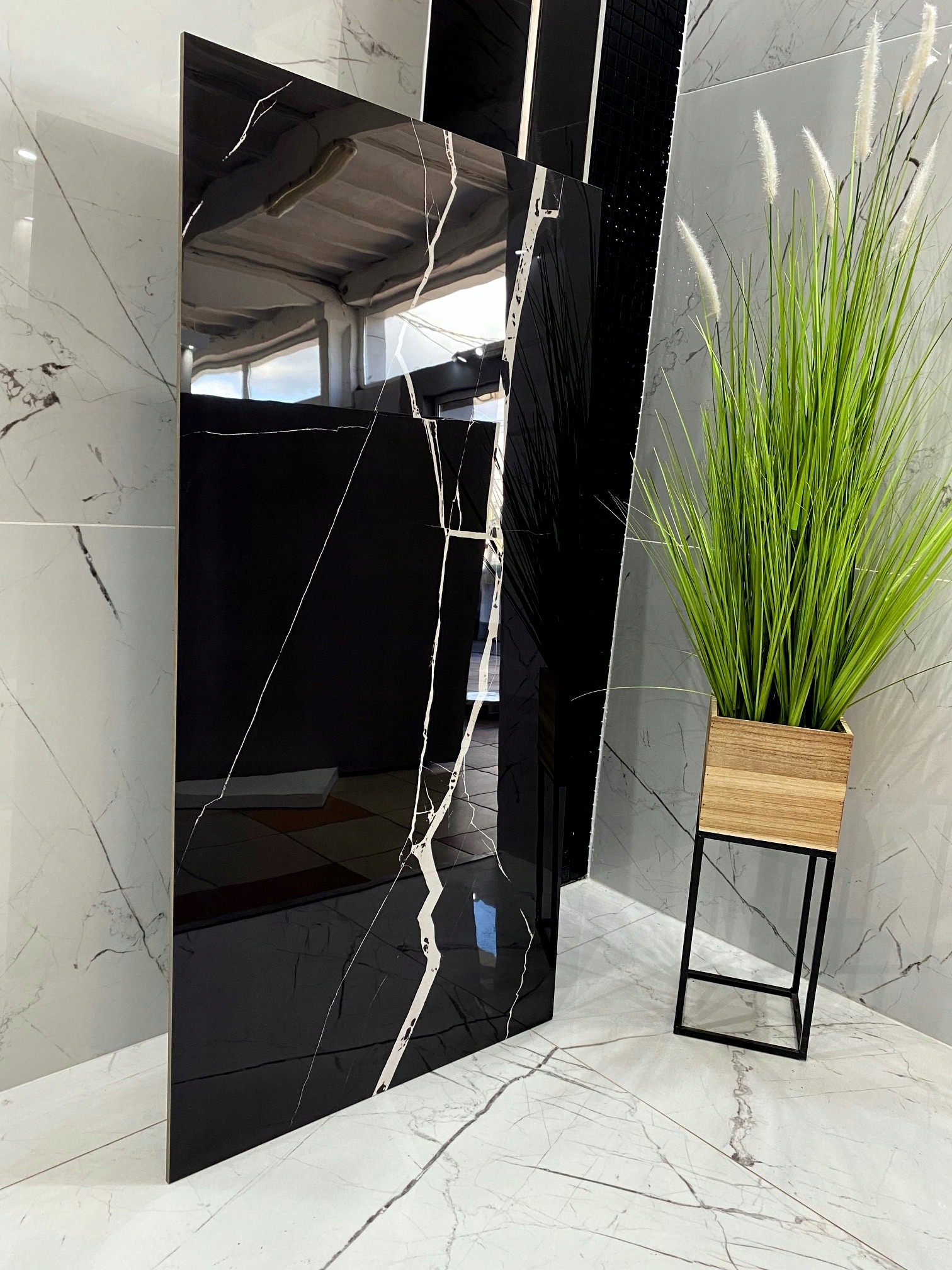 CZARNY gres polerowany marmuropodobny Żyłki Nitki WYSOKI POŁYSK GAT.1 TANIO