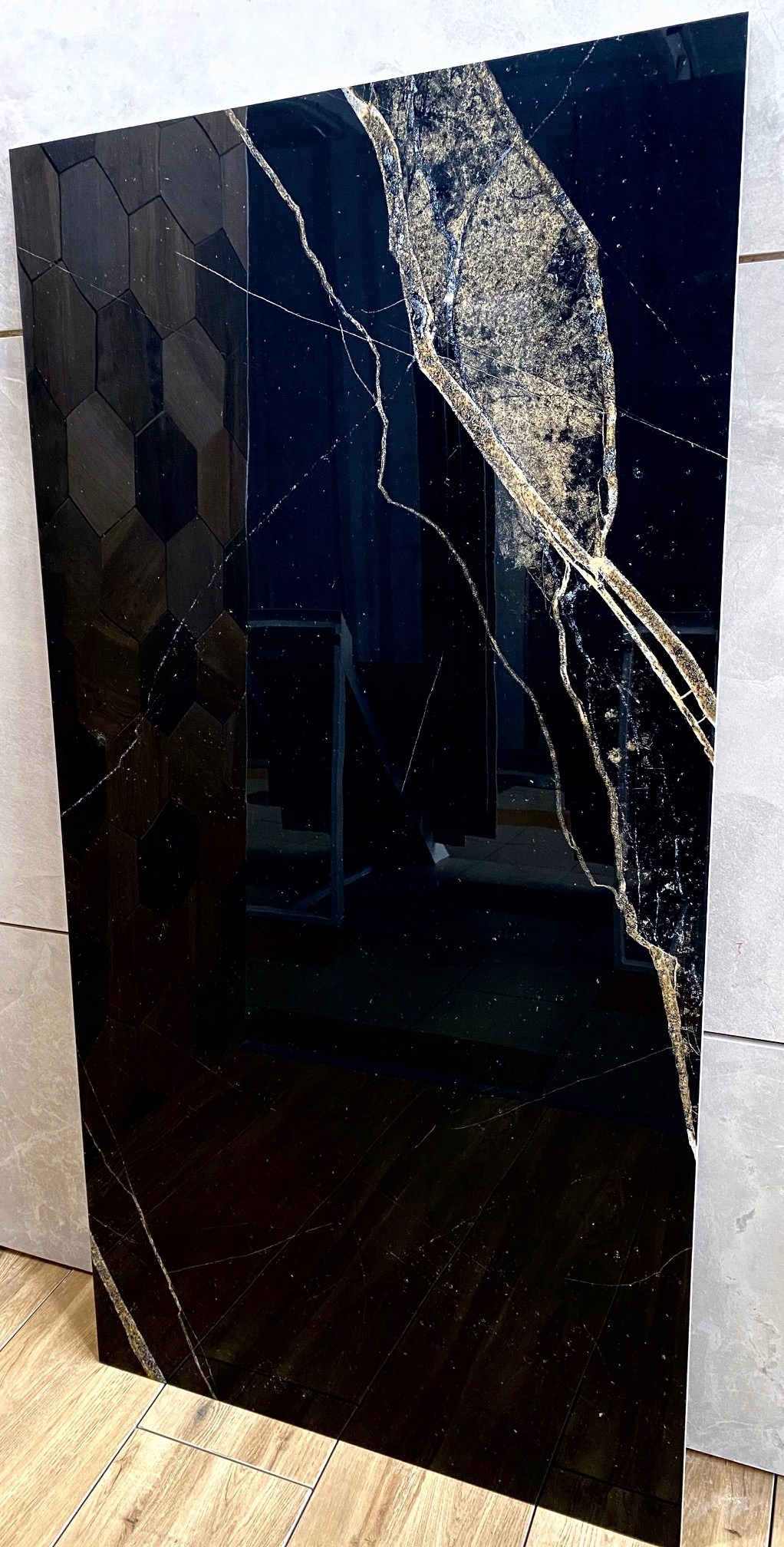 CZARNY MARMUR gres poler 120x60 WYSOKI POŁYSK