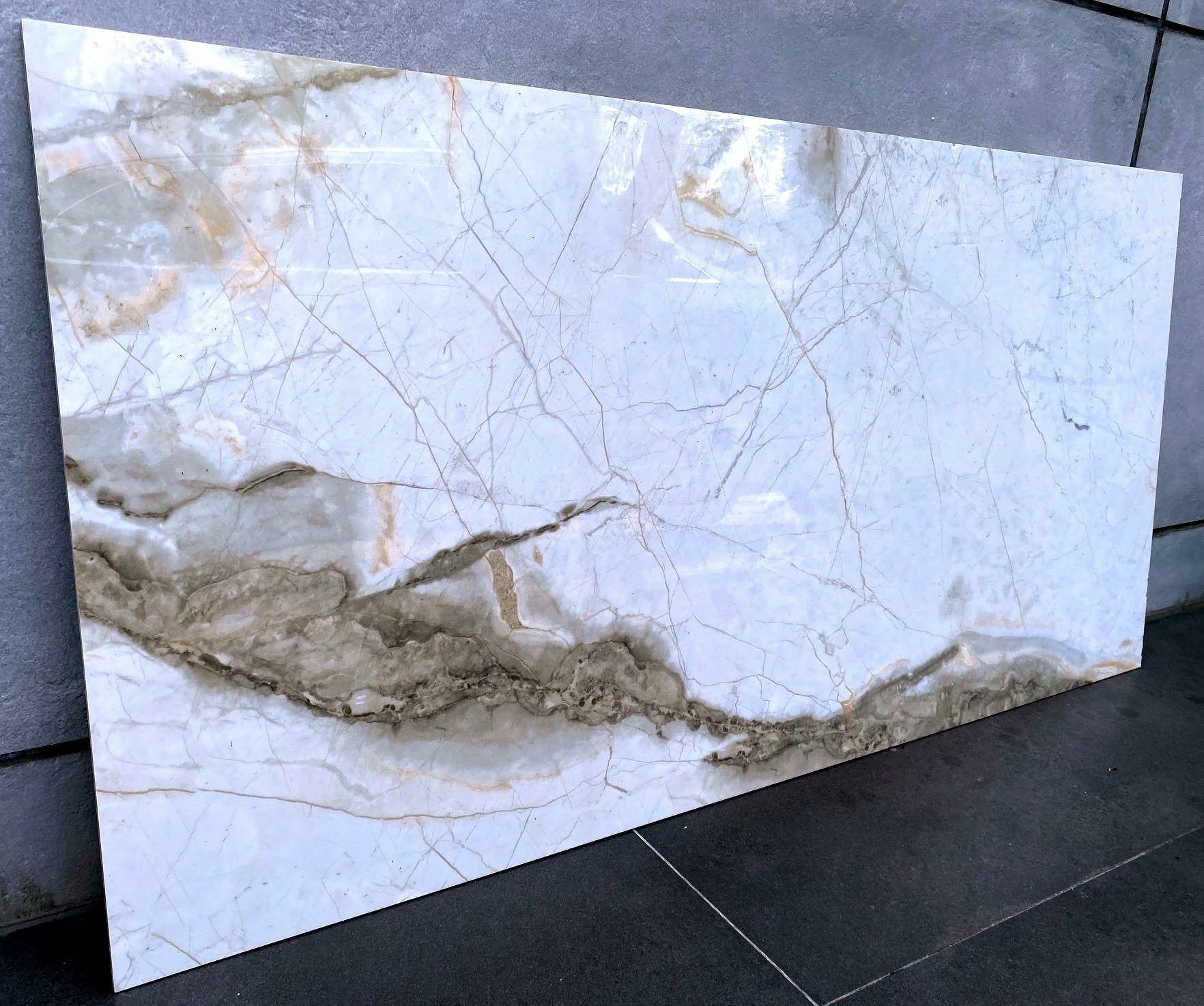 Gres BIAŁY MARMUR poler złoto 120x60 WYSOKI POŁYSK