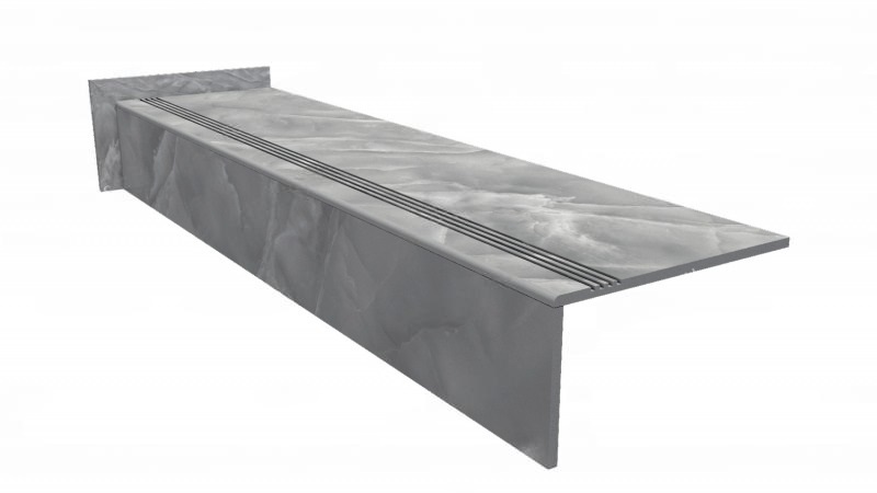 Szare płytki schodowe marmuropodobne 100x30 WYSOKI POŁYSK -podstopień+cokół