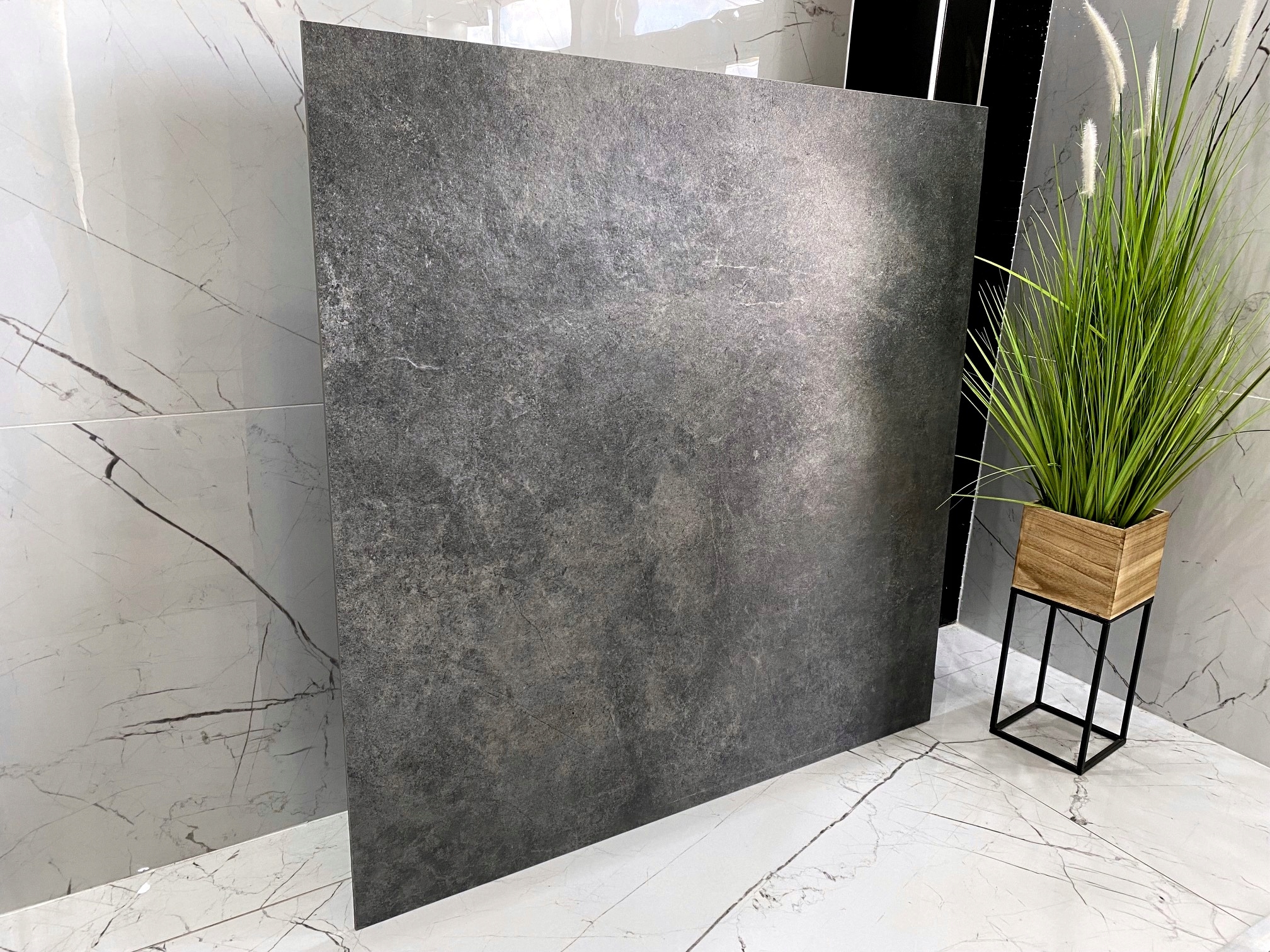 Duże płyty betonopodobne gres 120x120 struktura ANTRACYT STALOWY NAJTANIEJ