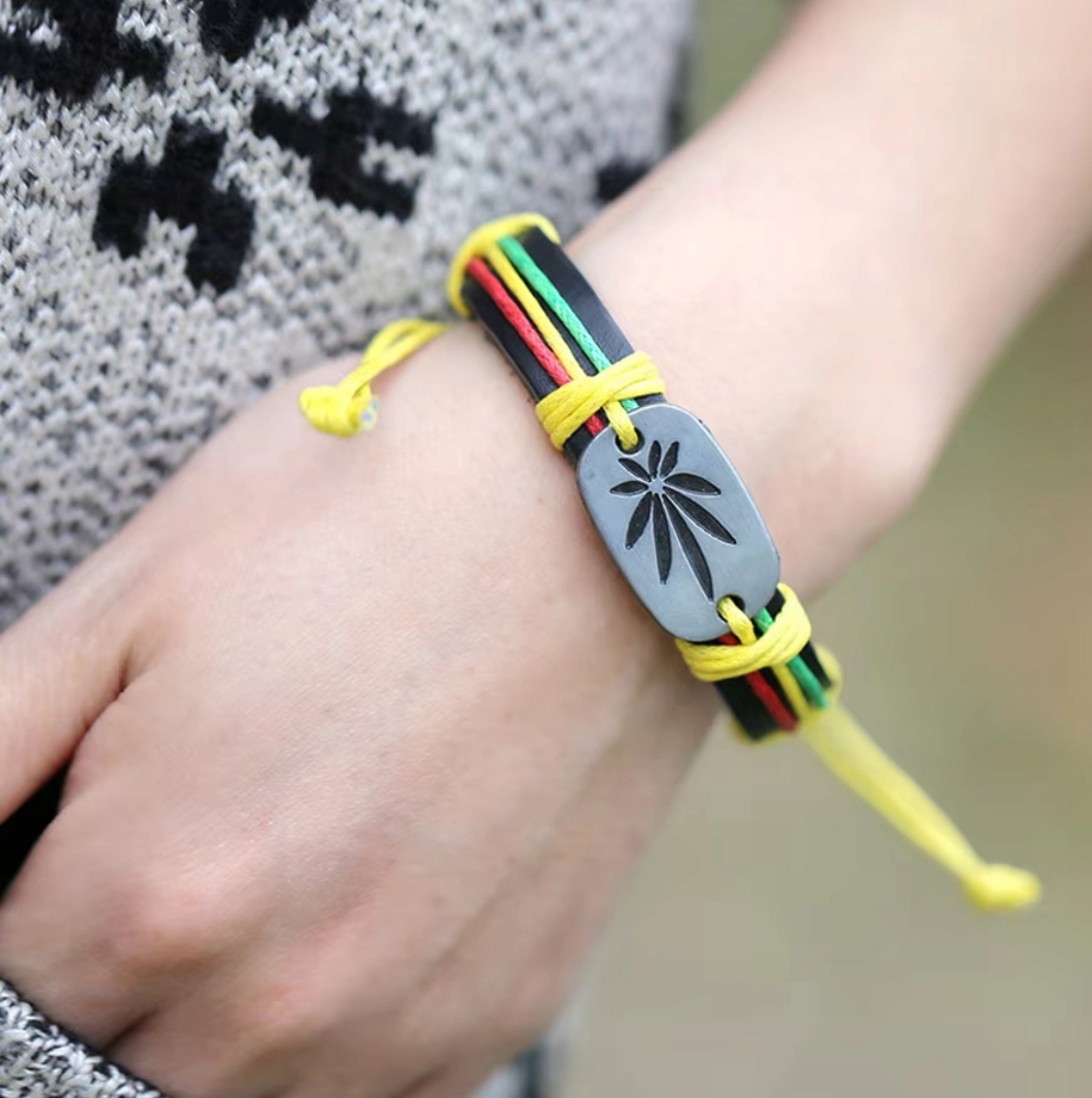 Bransoletka Maryśka Trawka Skóra Rzemień Rasta Man Blant Bob Marley Reggae