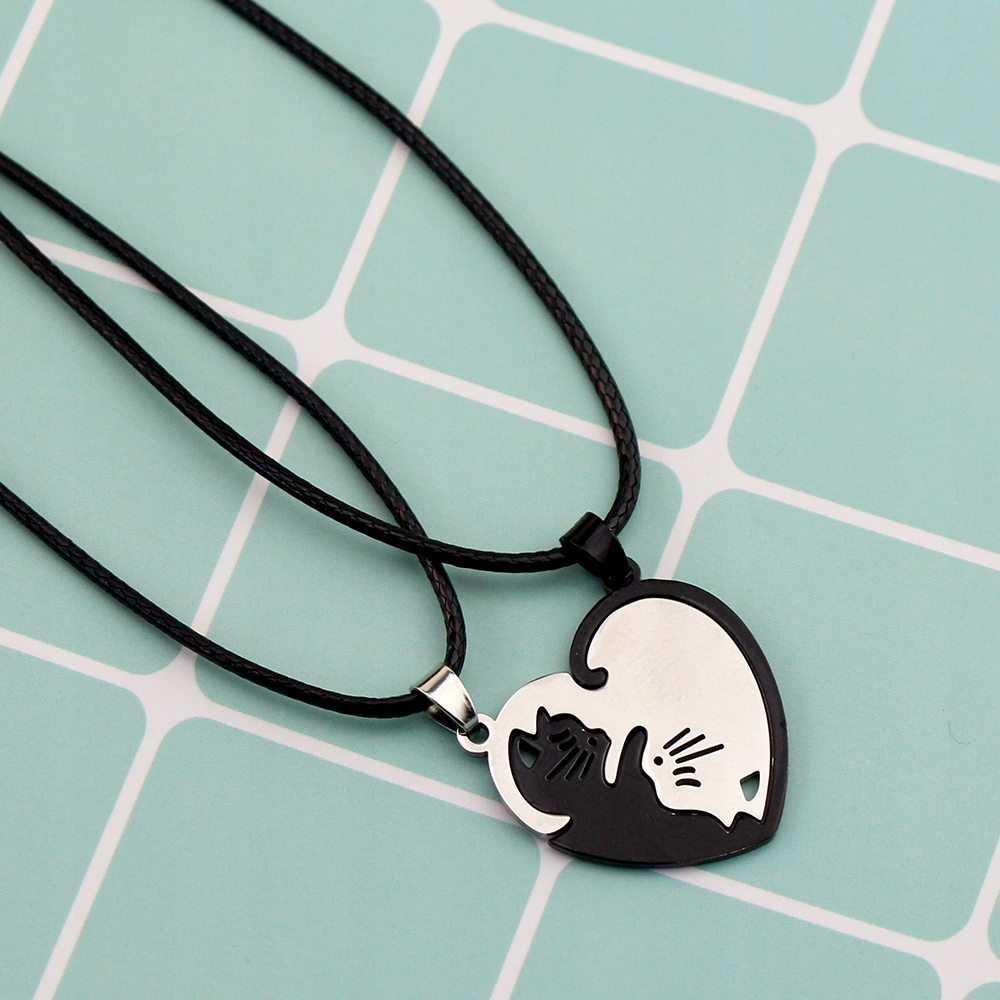 Naszyjniki Serduszko Połówy Koty Komplet Yin Yang 2x Wisory dla Zakochanych