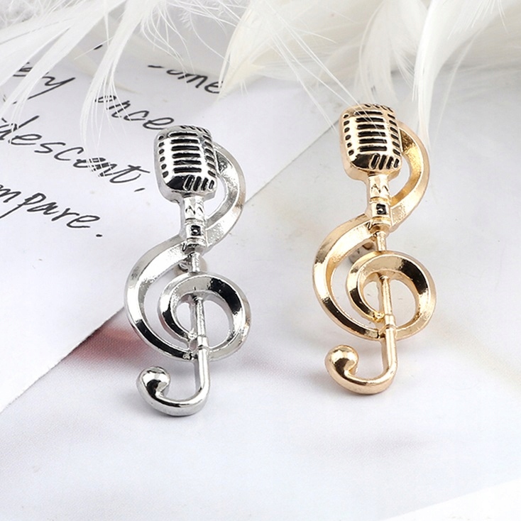Broszka Pin Nuta Przypinka Mikrofon z Kluczem Wioliniowym Artysta Music
