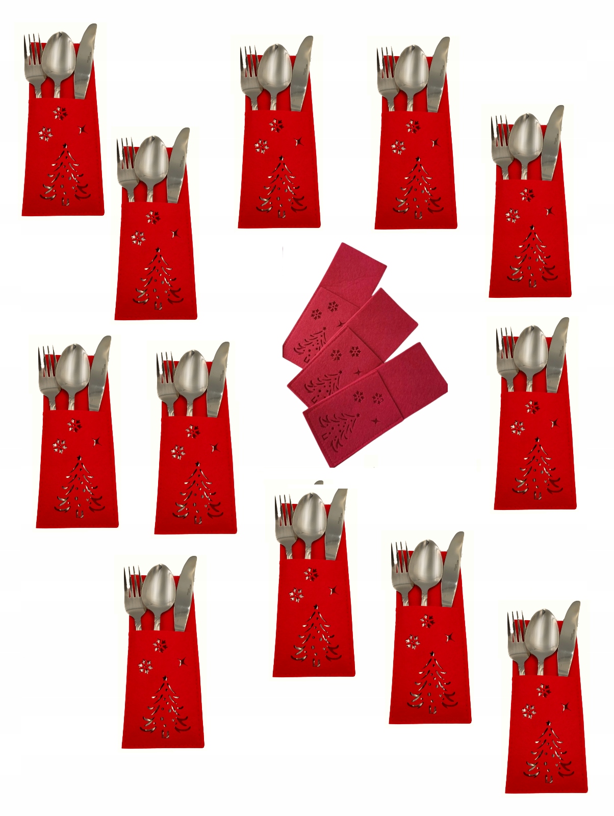 Świąteczny Pokrowiec na Sztućce Etui Ozdoba Stołu Wigilijnego 12szt Stroik