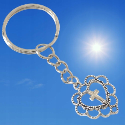 Breloczek Serduszko z Krzyżykiem Krucyfiks Brelok dla Wierzących I Pamiątka