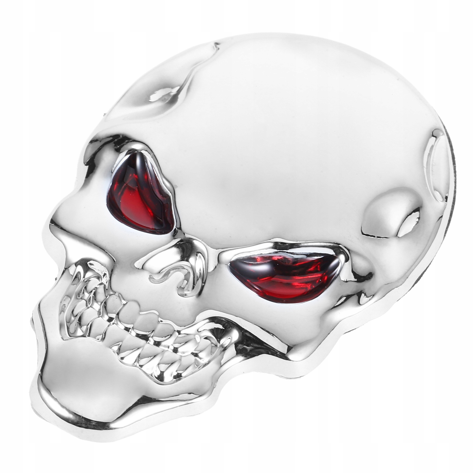 Naklejka Samochód Motor Emblemat Skull Czacha Srebrna Czerwone Oczy Chrom