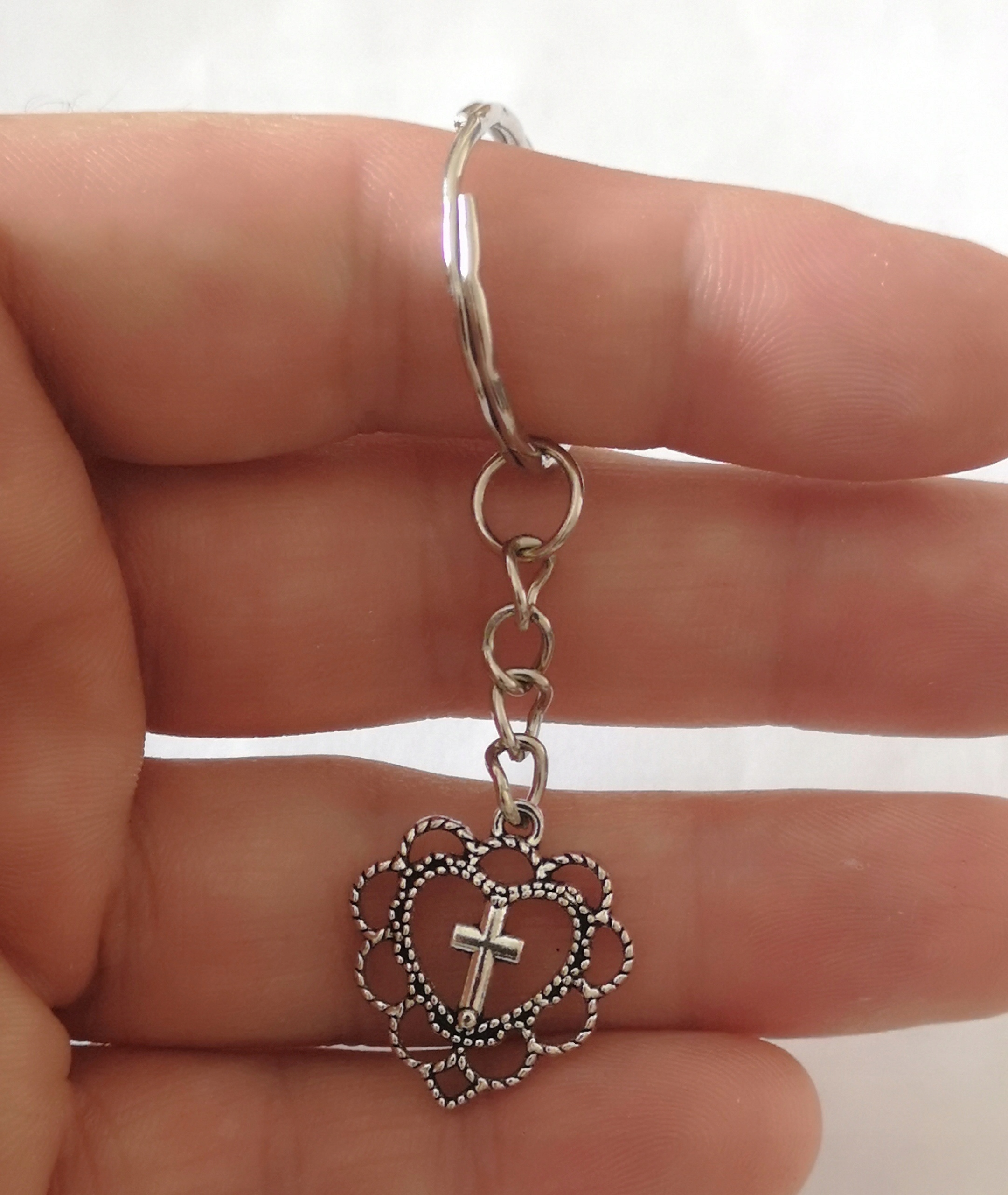 Breloczek Serduszko z Krzyżykiem Krucyfiks Brelok dla Wierzących I Pamiątka