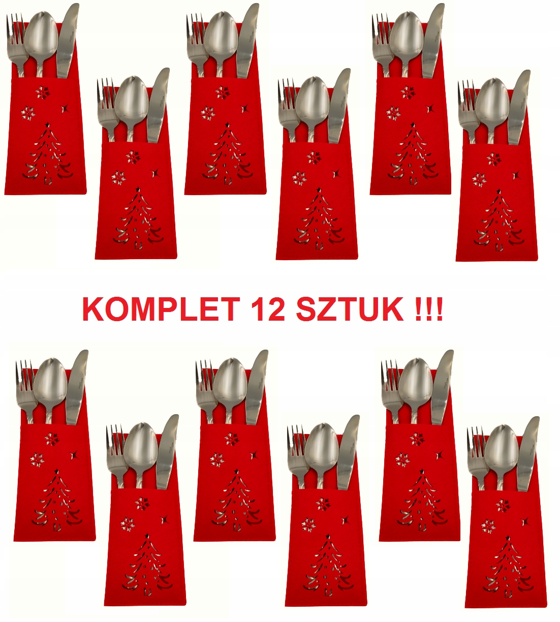 Świąteczny Pokrowiec na Sztućce Etui Ozdoba Stołu Wigilijnego 12szt Stroik