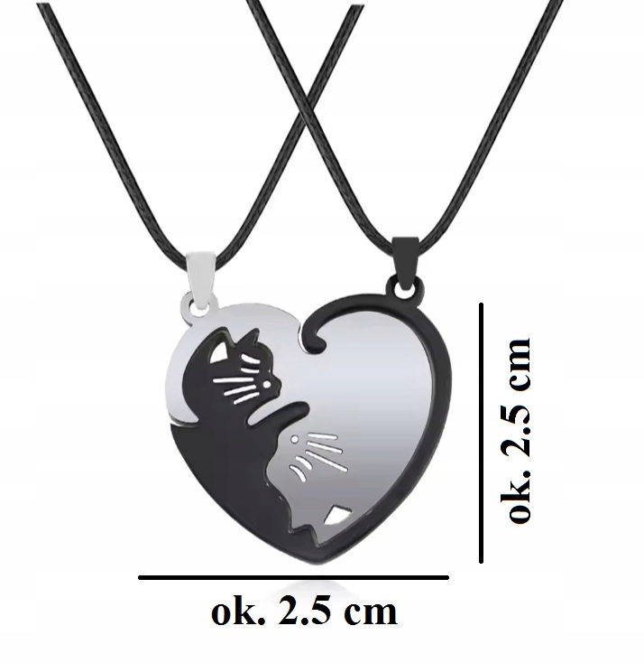 Naszyjniki Serduszko Połówy Koty Komplet Yin Yang 2x Wisory dla Zakochanych