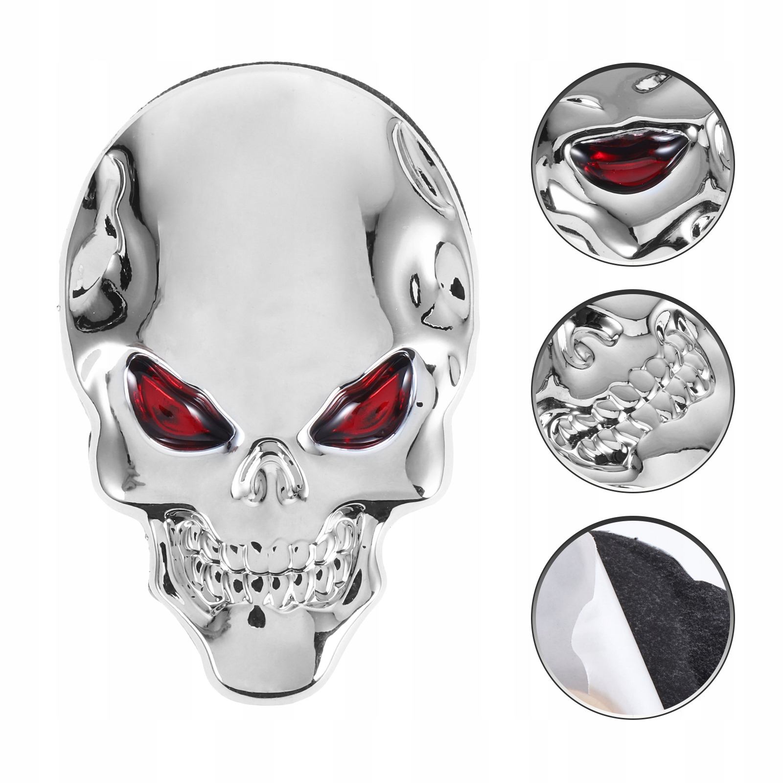 Naklejka Samochód Motor Emblemat Skull Czacha Srebrna Czerwone Oczy Chrom