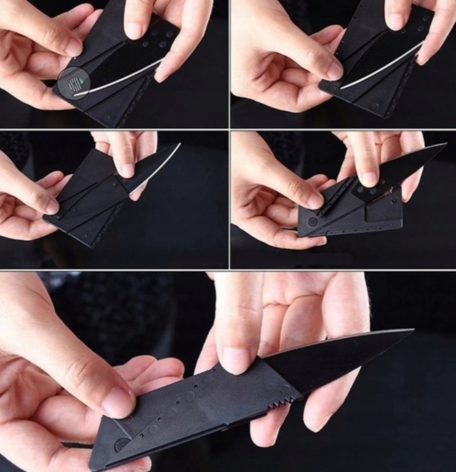 Karta nóż rozkładany survival card scyzoryk grzyby ukryty malutki nożyk hit