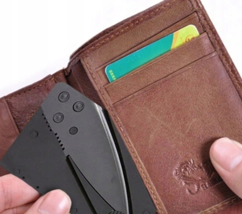 Karta nóż rozkładany survival card scyzoryk grzyby ukryty malutki nożyk hit