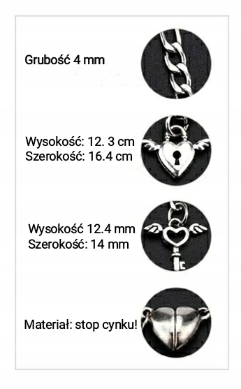 Bransoletki Magnetyczne Komplet 2 Szt Symbol Miłości dla Par Klucz i Kłódka