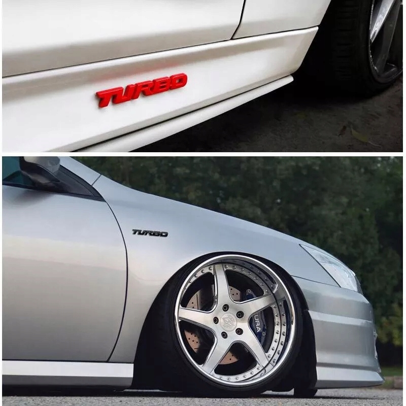 Emblemat Turbo Turbinka Drag Speed Srebrny NAPIS Silver Wyścigi Naklejka