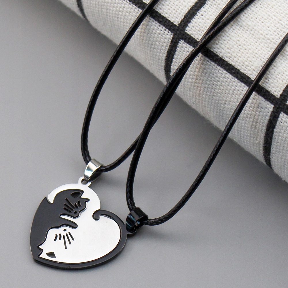 Naszyjniki Serduszko Połówy Koty Komplet Yin Yang 2x Wisory dla Zakochanych