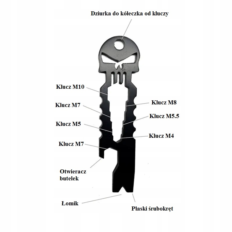 Breloczek do kluczy Czaszka Punisher Multitool Silver Mściciel Symbol Łomik