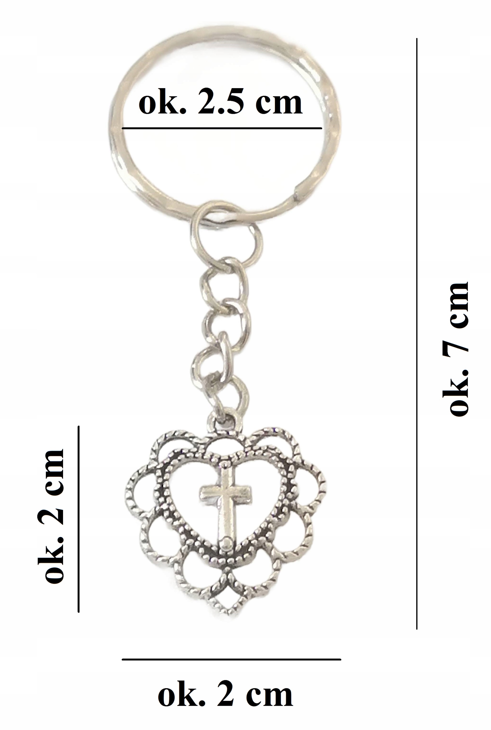 Breloczek Serduszko z Krzyżykiem Krucyfiks Brelok dla Wierzących I Pamiątka