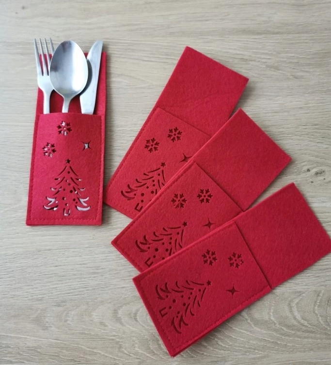 Świąteczny Pokrowiec na Sztućce Etui Ozdoba Stołu Wigilijnego 12szt Stroik