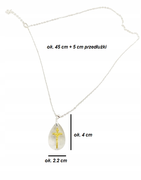 Krzyż INRI Gold Łezka Kryształ Jezus Chrystus Bóg