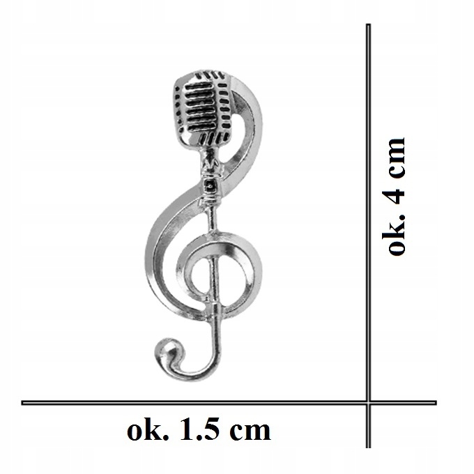 Broszka Pin Nuta Przypinka Mikrofon z Kluczem Wioliniowym Artysta Music