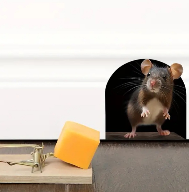 Naklejka realistyczna 3D Naścienna Myszka w Ścianie Mysia Dziura The Mouse