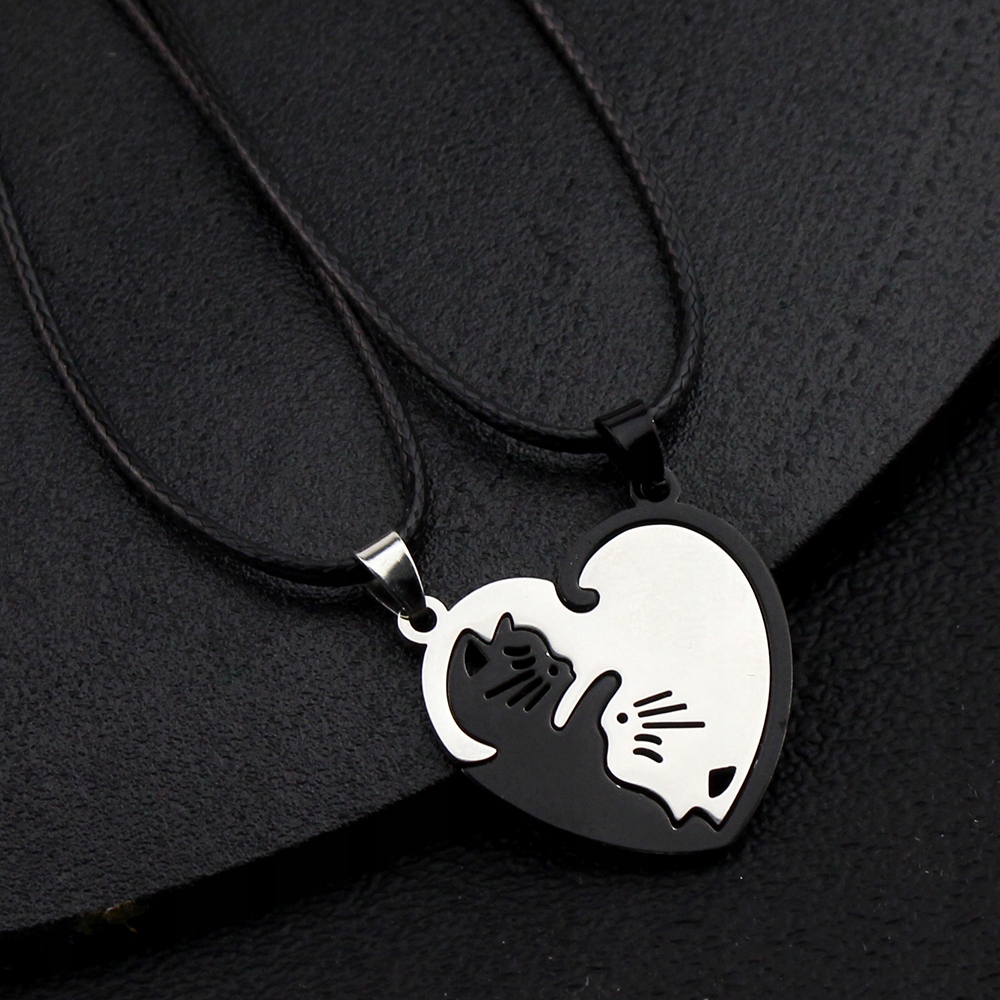 Naszyjniki Serduszko Połówy Koty Komplet Yin Yang 2x Wisory dla Zakochanych