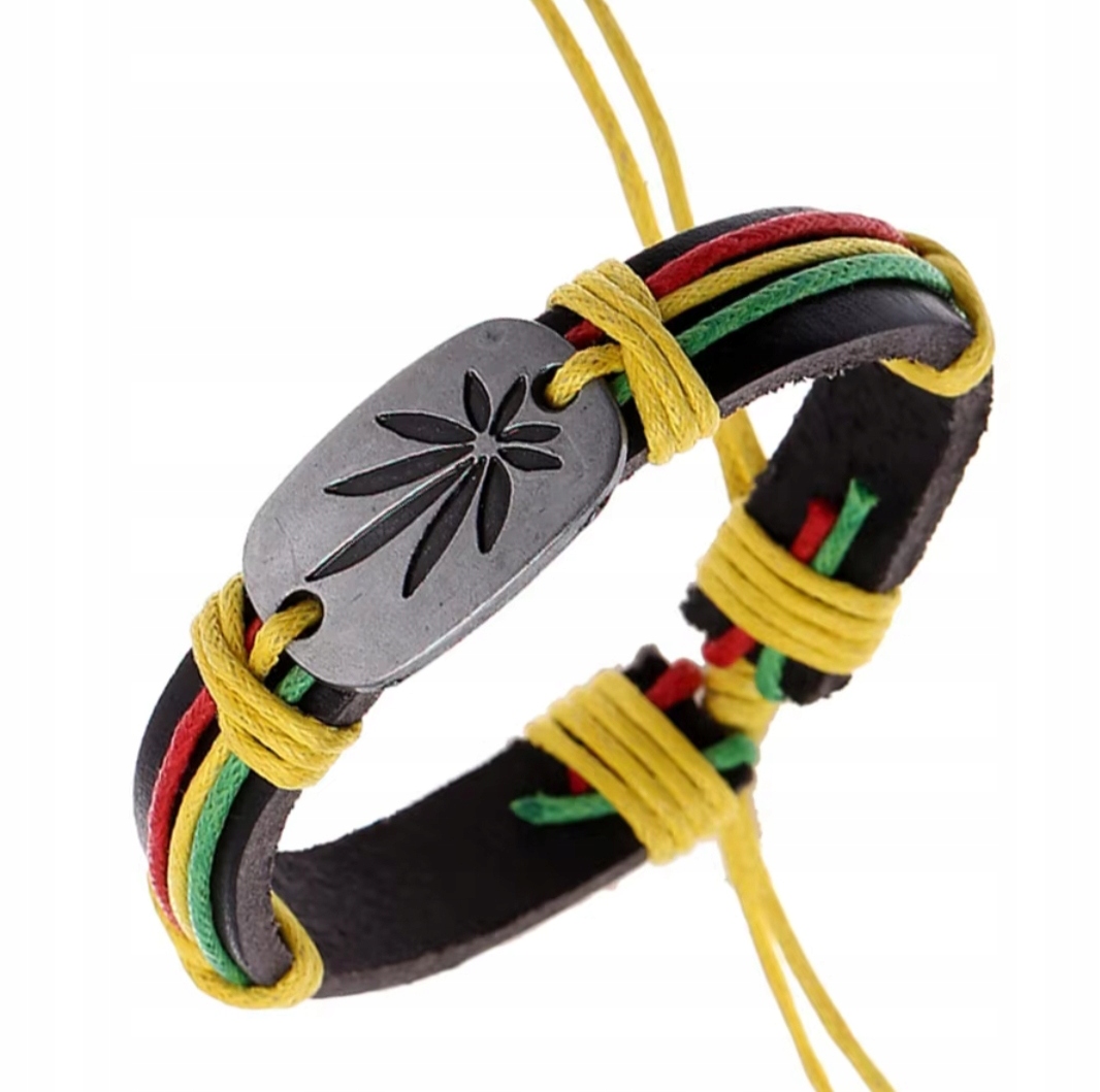 Bransoletka Maryśka Trawka Skóra Rzemień Rasta Man Blant Bob Marley Reggae