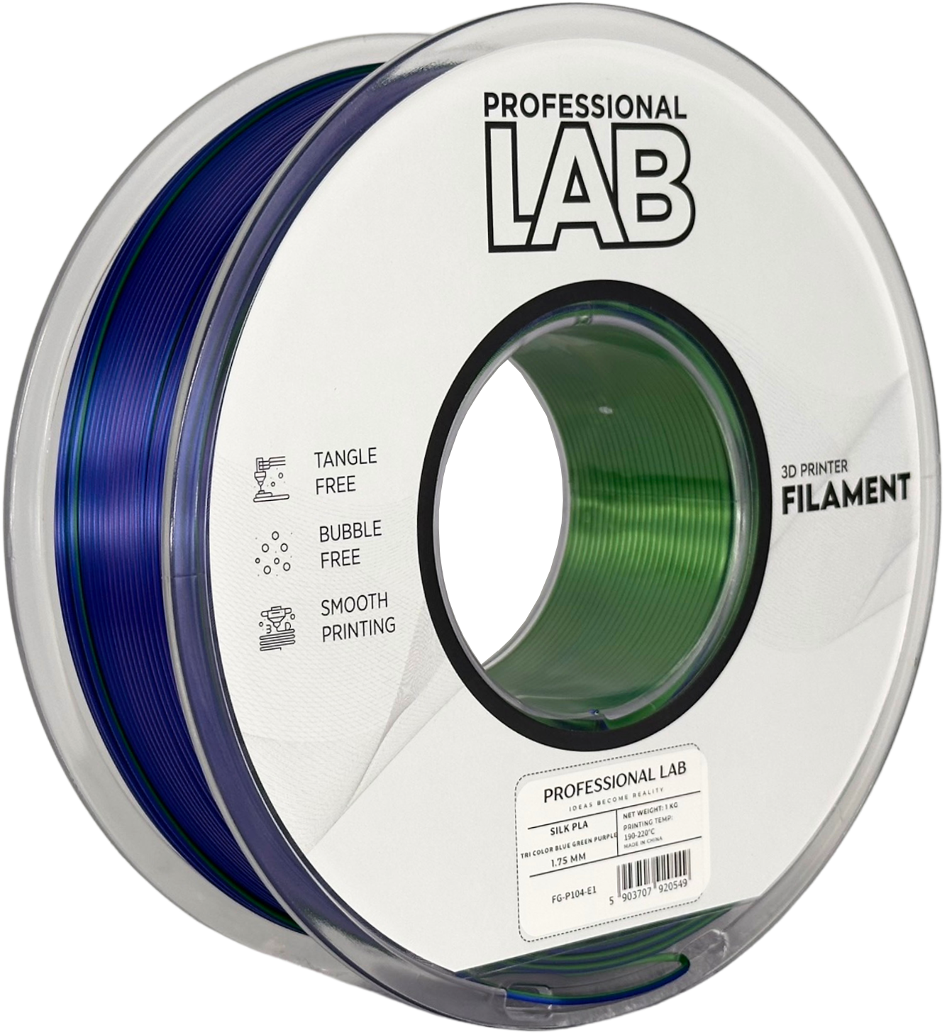 Filament Prof. Lab Silk PLA 1.75mm 1kg Niebieski-Zielony-Fioletowy | Tri Color Blue Green Purple
